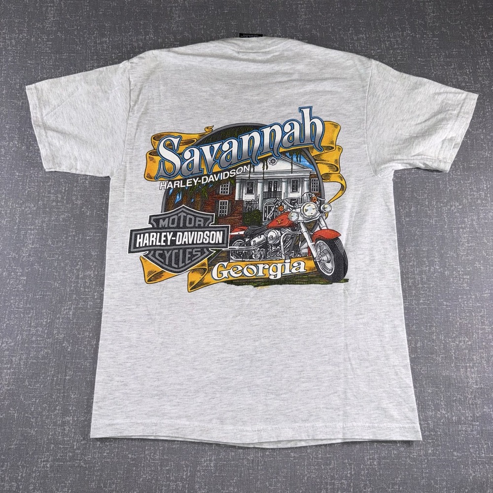 Vintage Harley-Davidson Shirt Mens Small Gray Savannah Georgia USA Tee 2002